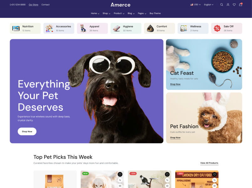 Amerce – Pet Care theme preview