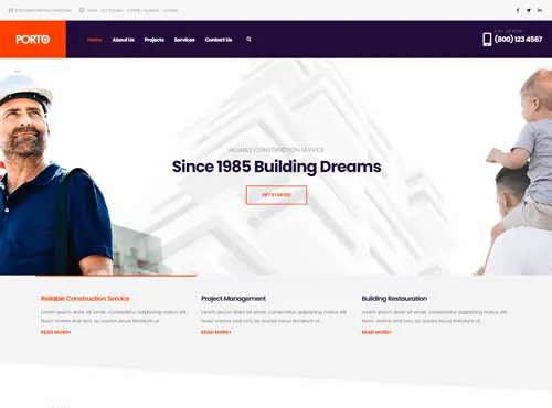 Ảnh xem trước theme Porto · Construction 2