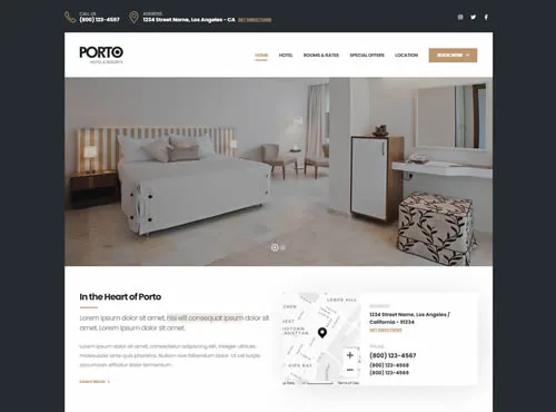 Ảnh xem trước theme Porto · Hotel Boxed